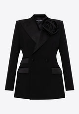 Floral-Appliqué Double-Breasted Blazer