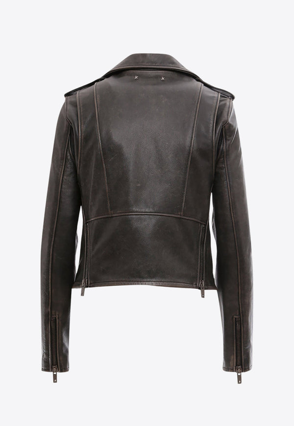 Leather Distressed Biker Jacket