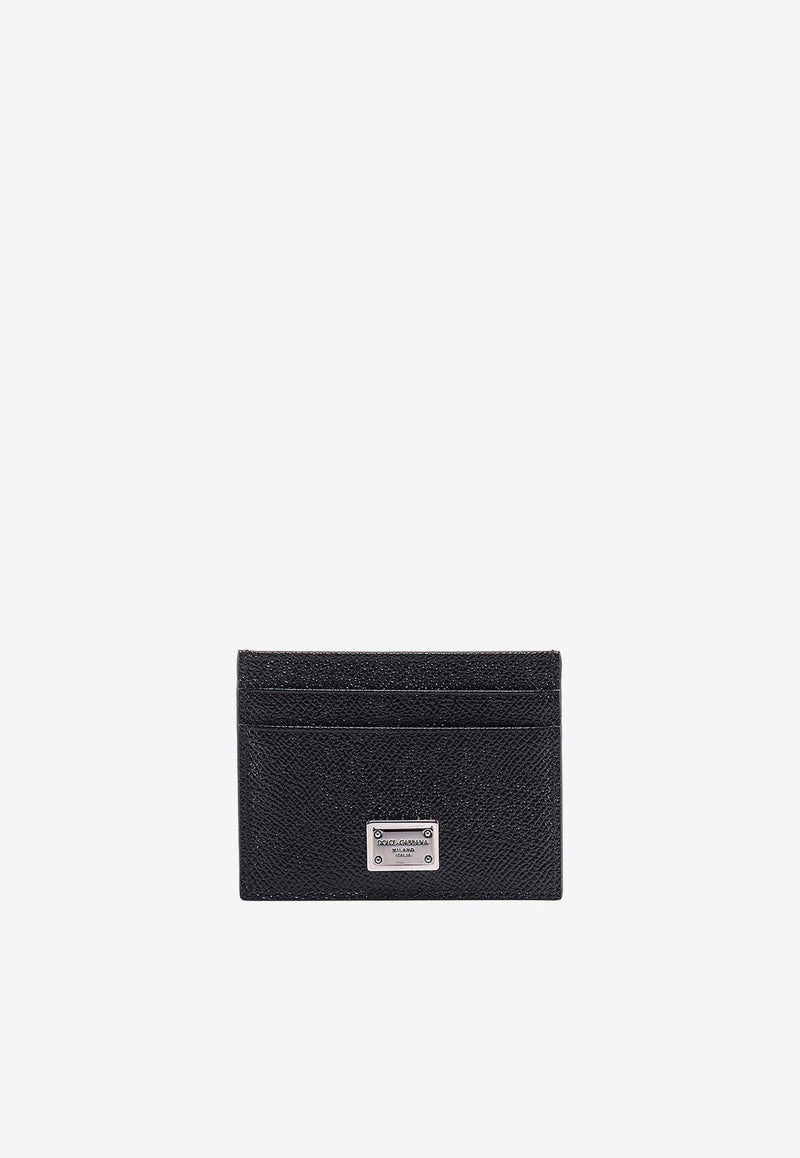 Grained Leather Logo Cardholder