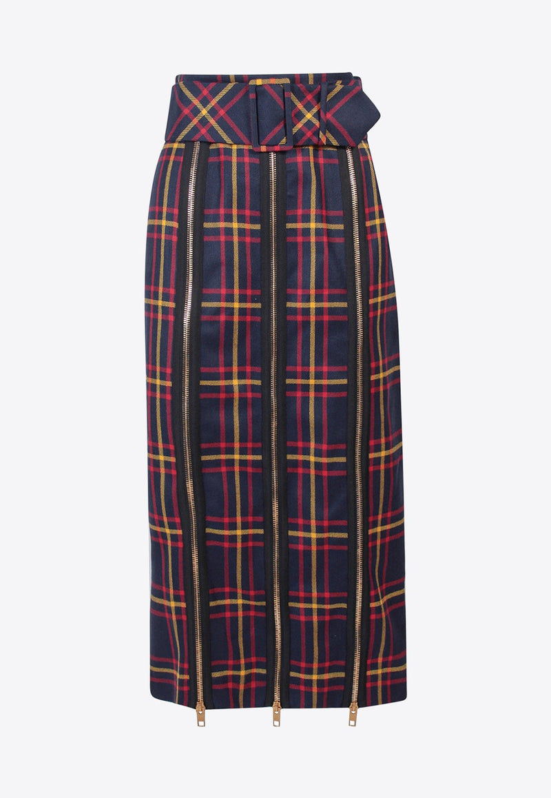 Tartan-Check Printed Midi Skirt