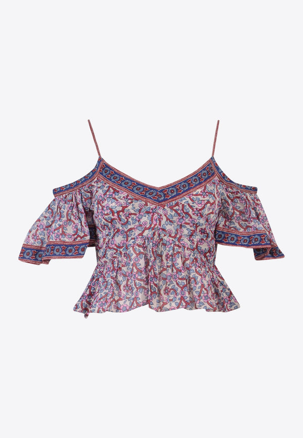 Gurava Cold-Shoulder Floral Cropped Top