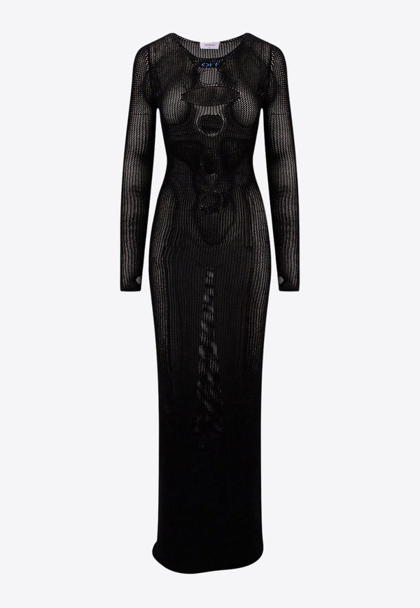 Embroidered Logo Rib Knit Maxi Dress with Cut-Outs