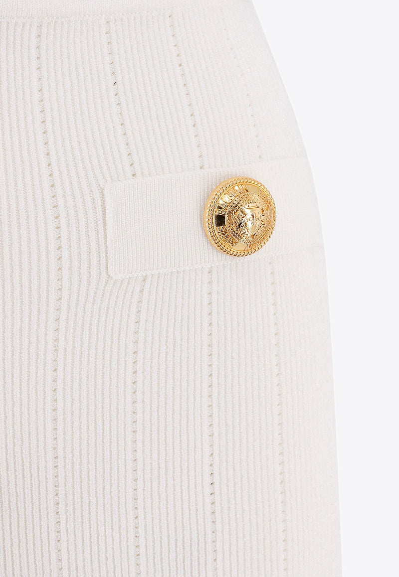Button-Embellished Mini Knit Skirt