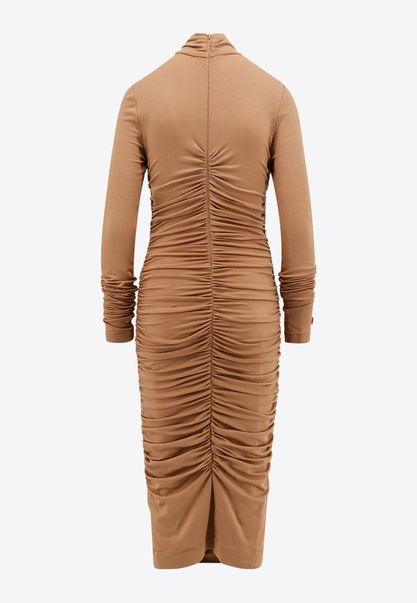 Ruched Wool-Blend Midi Dress