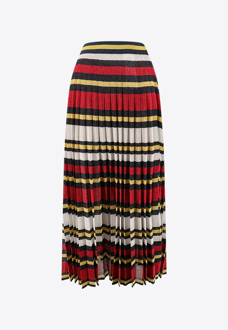 Striped Pleated Lamé Maxi Skirt