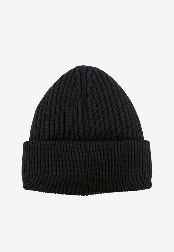 Logo Embroidered Ribbed Wool Beanie