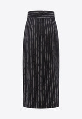 Broken Pinstripe High-Waist Midi Skirt