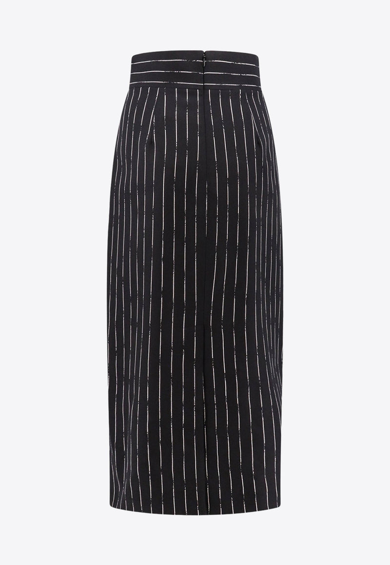 Broken Pinstripe High-Waist Midi Skirt