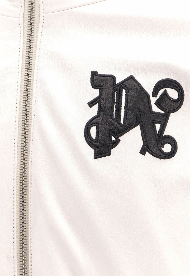 Logo Embroidered Leather Jacket
