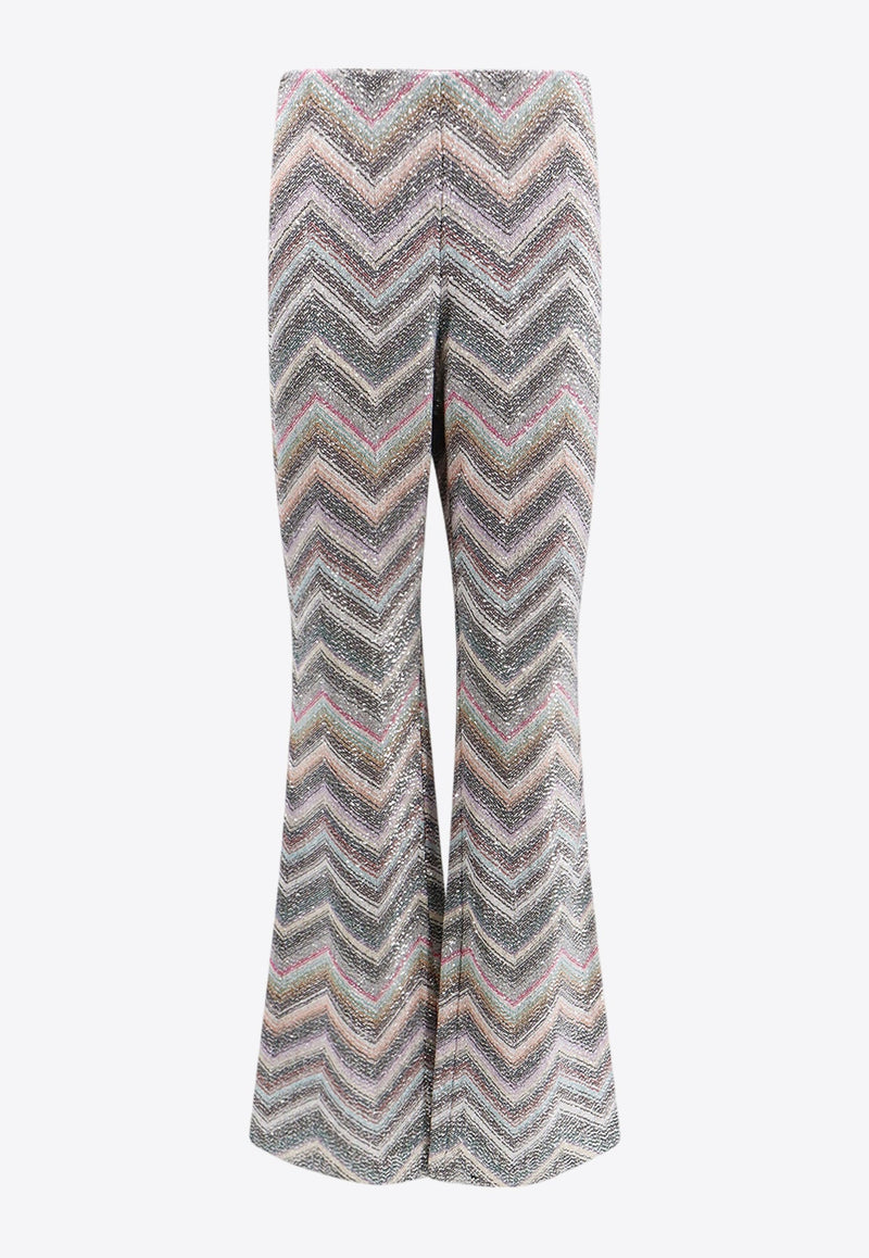 Zigzag Pattern Sequined Flared Pants