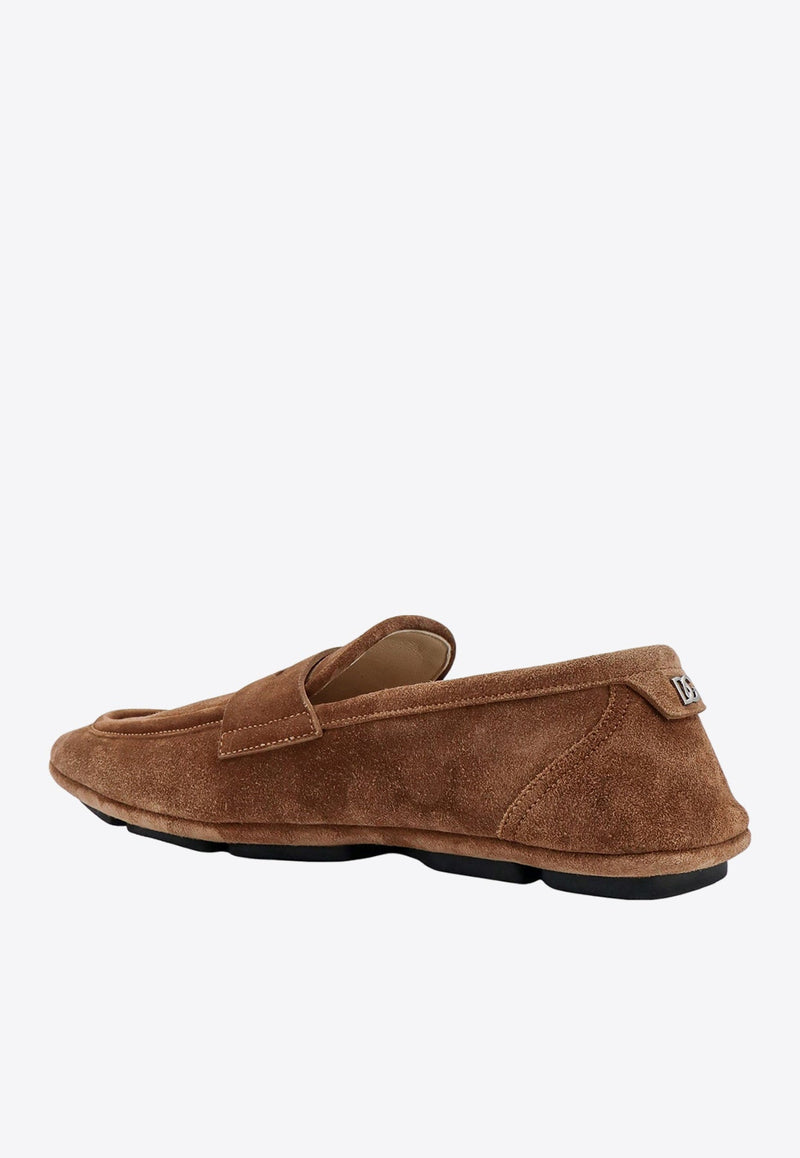 Logo Plaque Suede Loafers