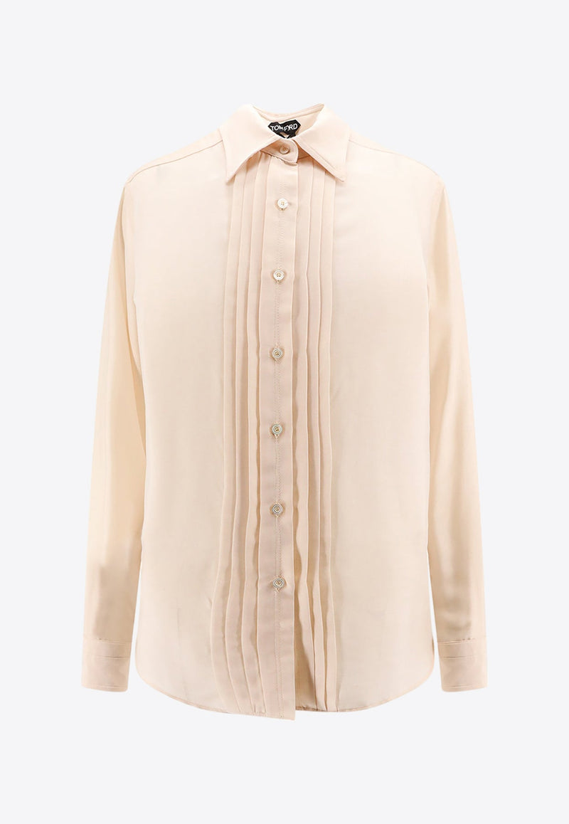 Plisse Plastron Long-Sleeved Shirt