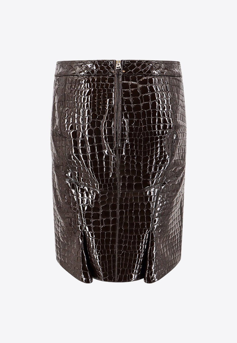 Croc-Embossed Mini Leather Skirt