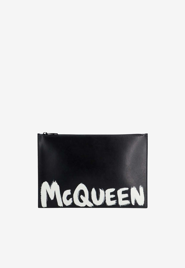 Graffiti Logo Leather Clutch Bag