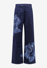 Rose Print Wide-Leg Jeans