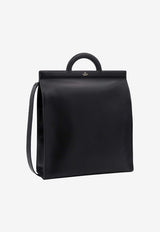 Stamp Logo Tagged Leather Top Handle Bag