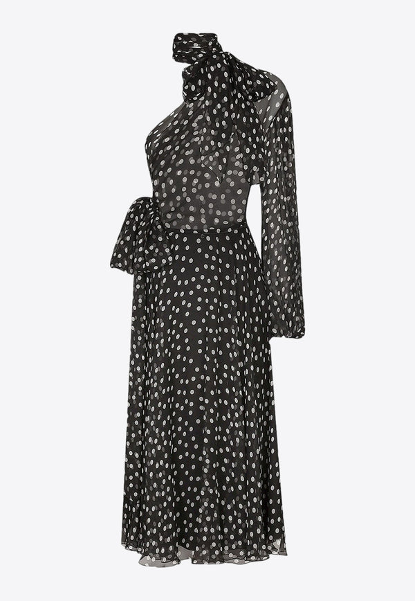 Polka Dot One-Shoulder Chiffon Dress