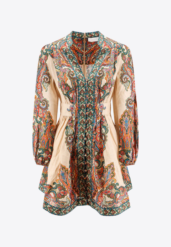 Ottie Plunge Paisley Print Mini Dress