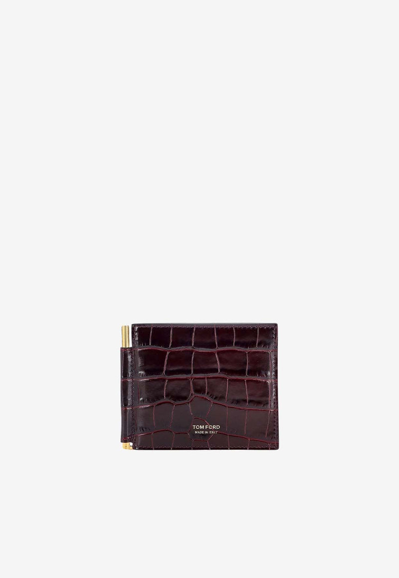 Money Clip Croc-Embossed Leather Cardholder