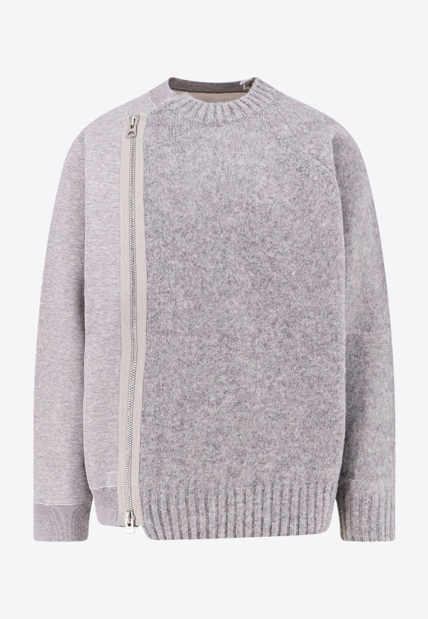 Zip-Detail Wool Crewneck Sweater