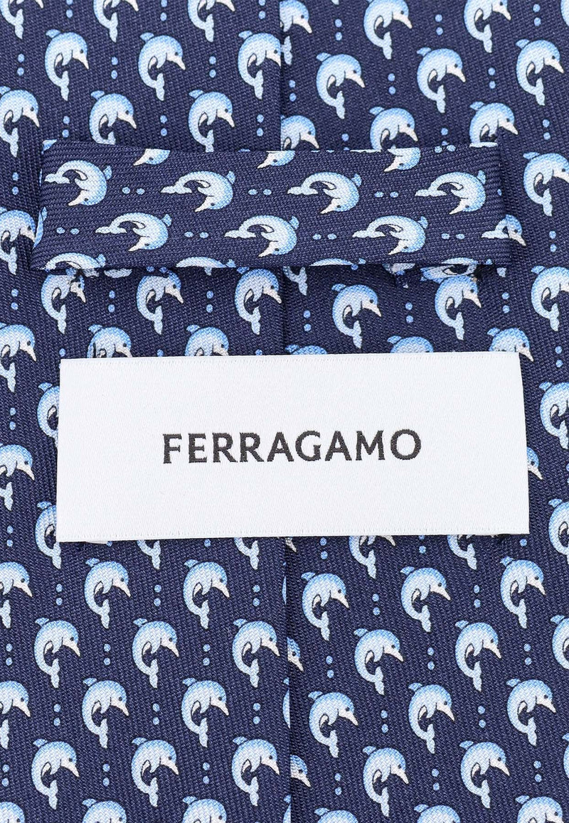 All-Over Dolphin Print Silk Tie