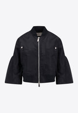 Puff-Sleeve Zip-Up Bomber Jacket