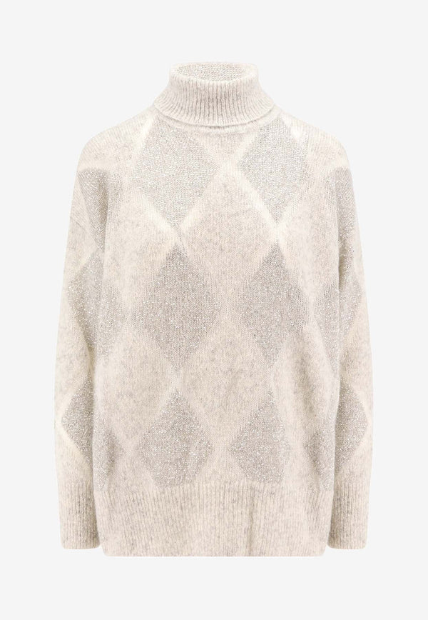 Sequined Argyle Wool-Blend Sweater