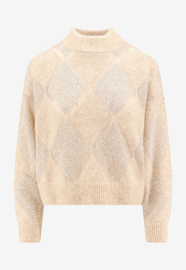 Sequined Argyle Wool-Blend Sweater