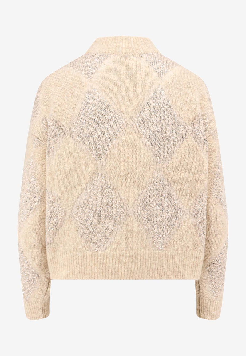 Sequined Argyle Wool-Blend Sweater