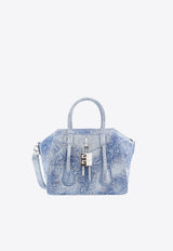 Mini Antigona Lock Embroidered Denim Handbag