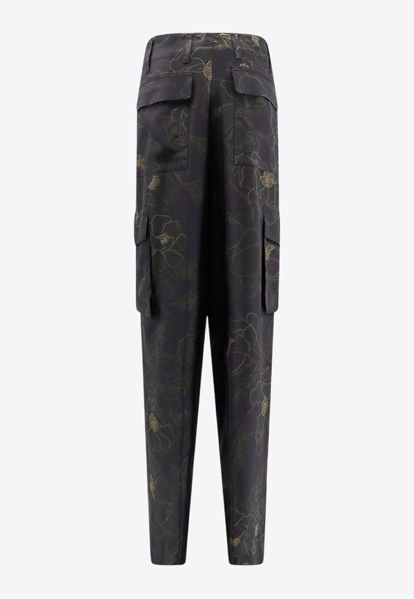 Floral Print Silk Cargo Pants