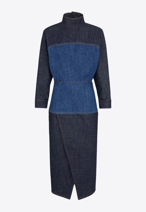 Two-Tone Midi Denim Dress