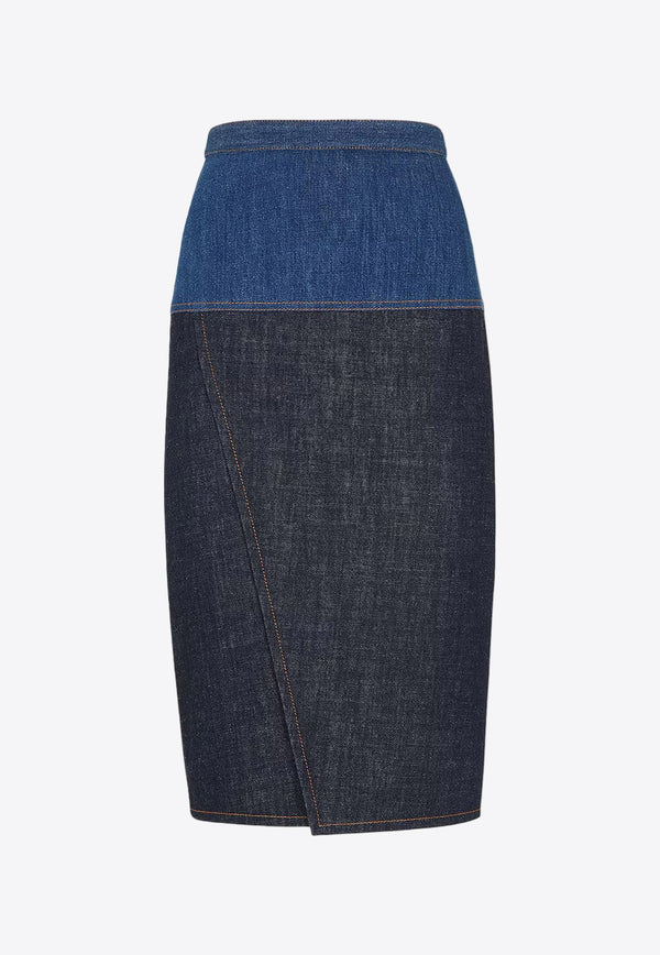 Two-Tone Midi Denim Skirt