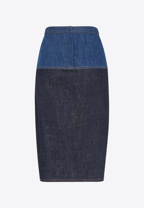 Two-Tone Midi Denim Skirt