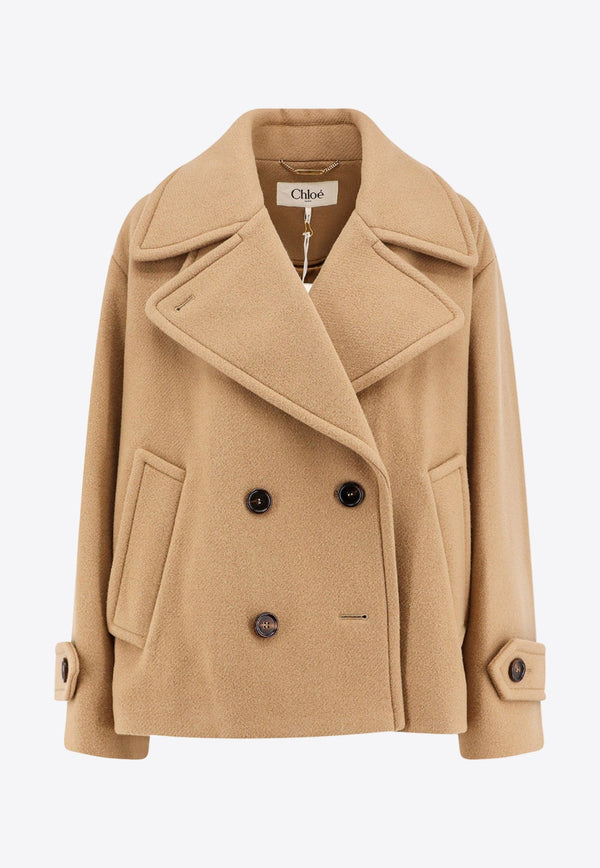 Double-Breasted Wool Blend Short Coat