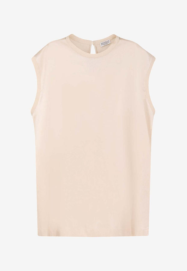 Sleeveless Silk Top with Monili Detail