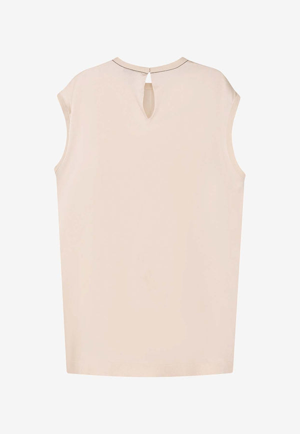 Sleeveless Silk Top with Monili Detail