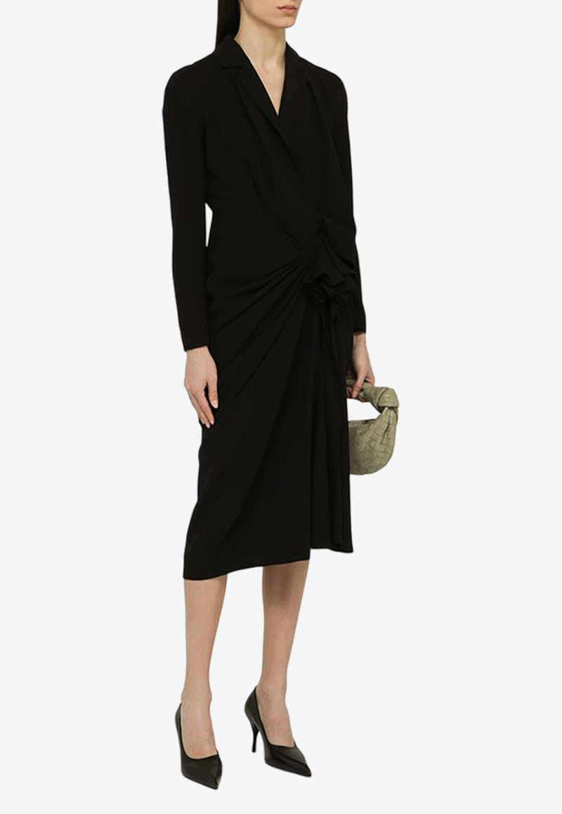 Draped Wool-Blend Midi Dress