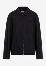 Pinstripe Wool Zip-Up Jacket