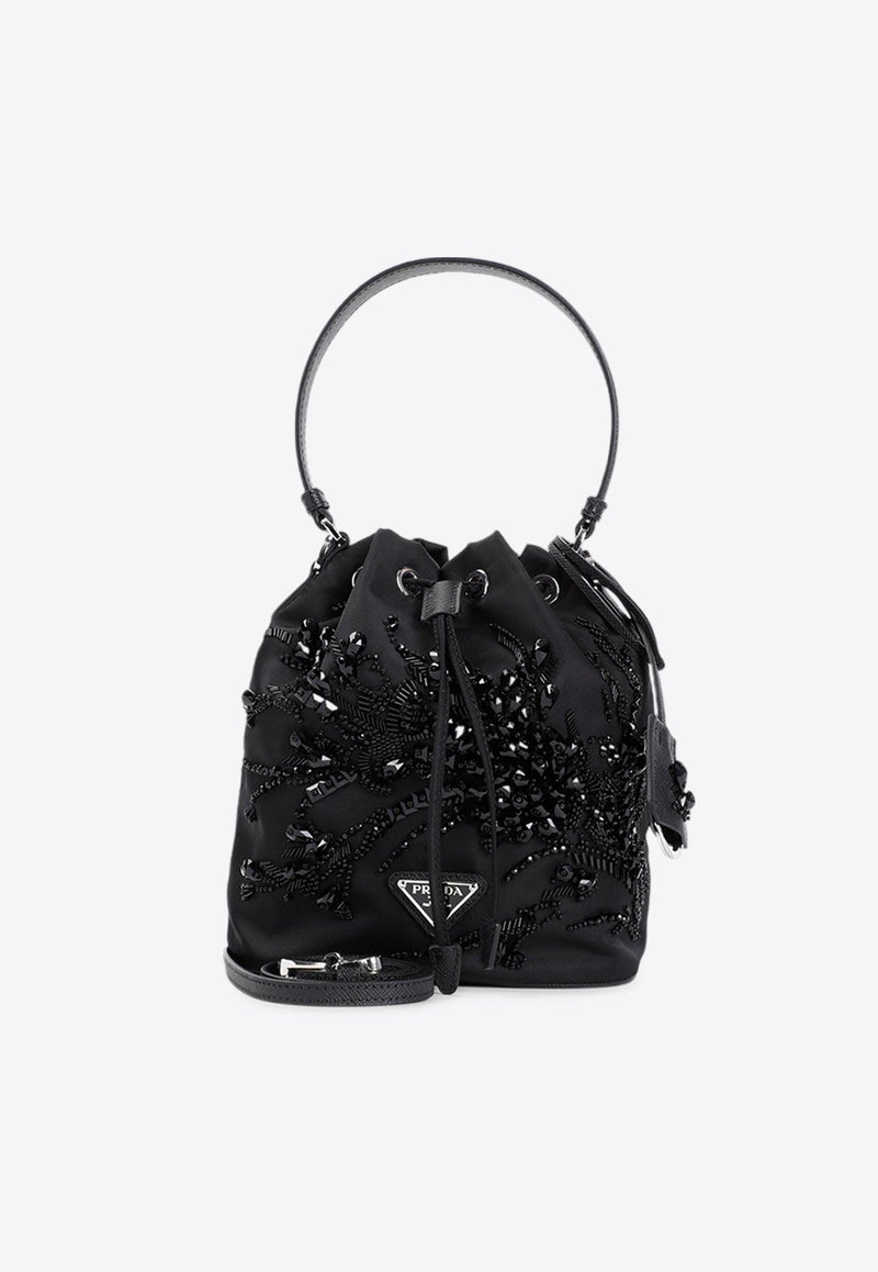 Crystal-Embellished Re-Nylon Bucket Bag