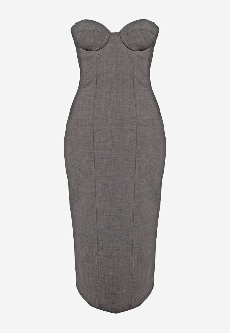 Strapless Wool-Blend Midi Corset Dress