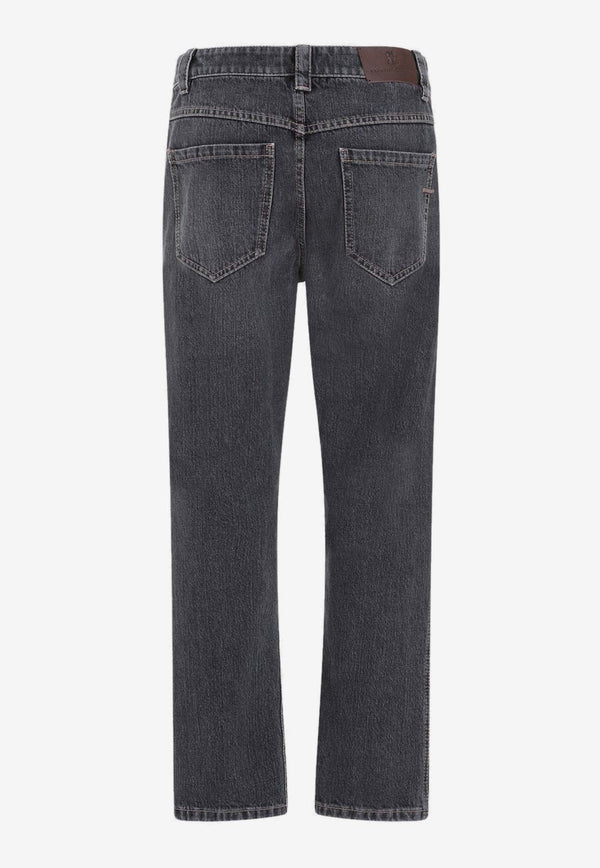 Stonewashed Straight-Leg Jeans