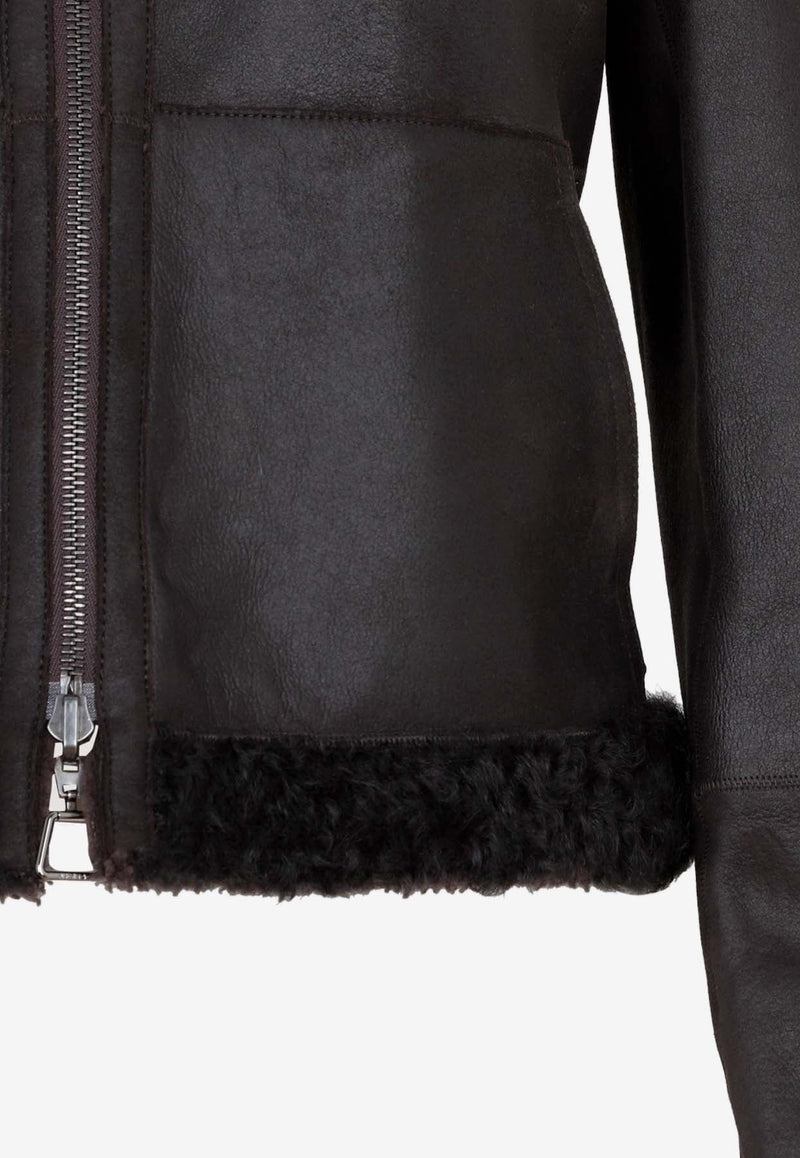 Shearling-Trimmed Leather Jacket