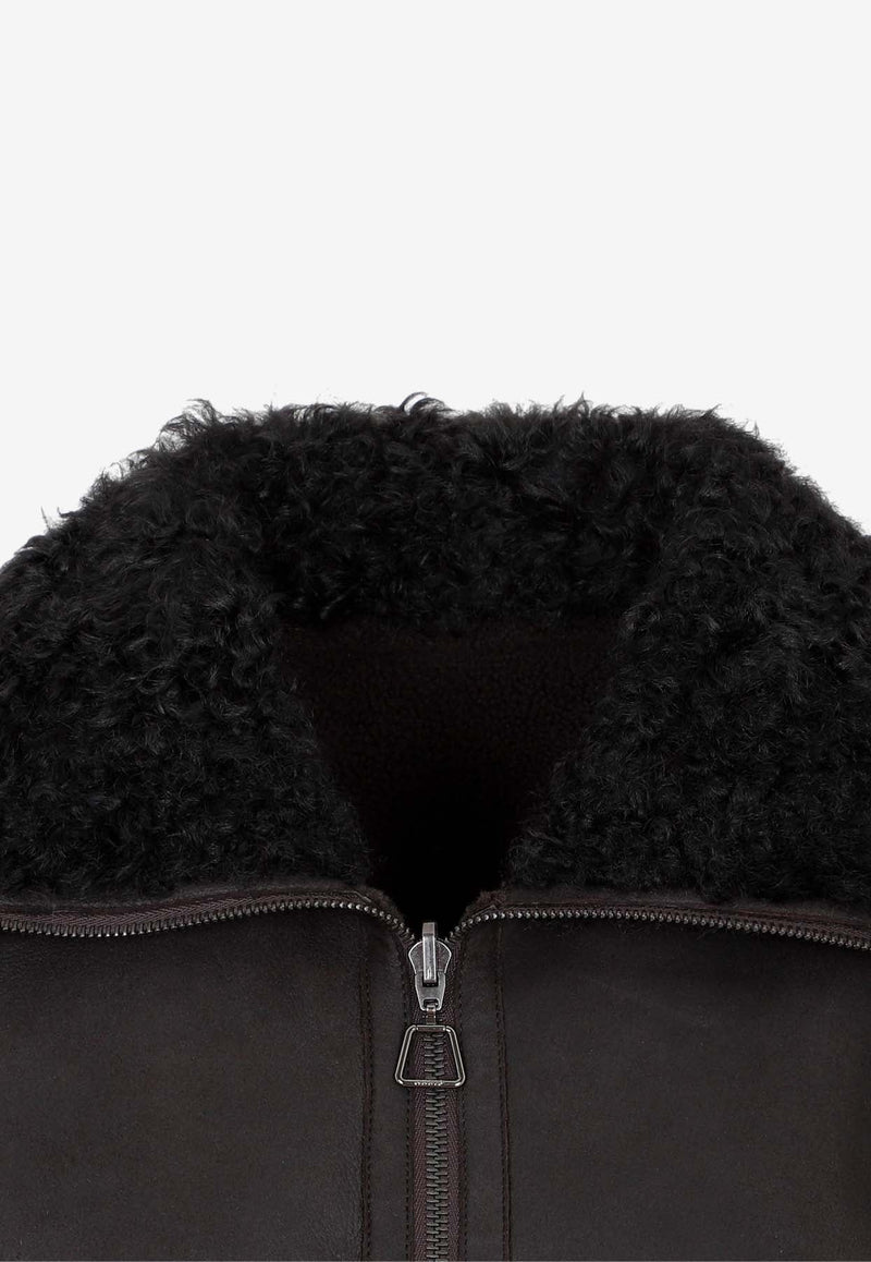 Shearling-Trimmed Leather Jacket