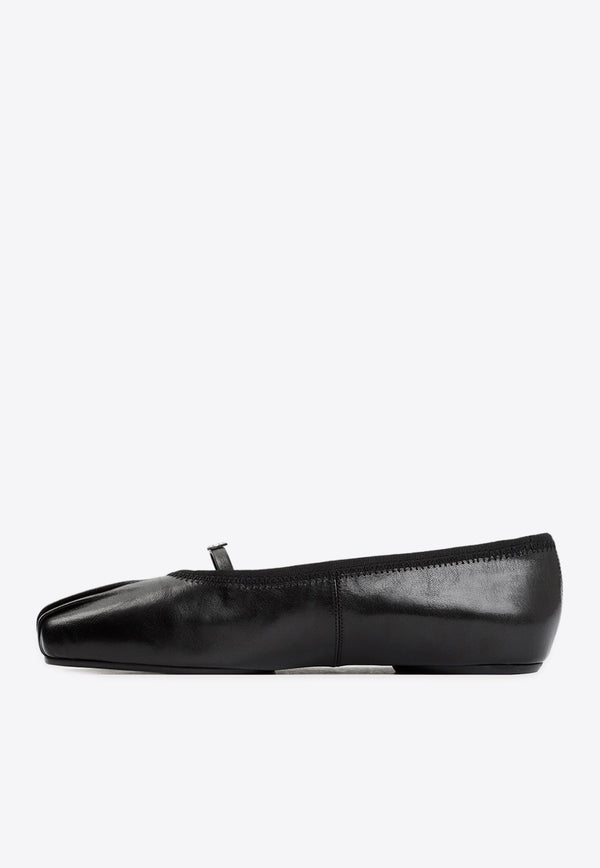 Square-Toe Ballet Flats in Leather