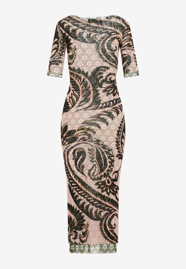 Printed Tulle Midi Dress