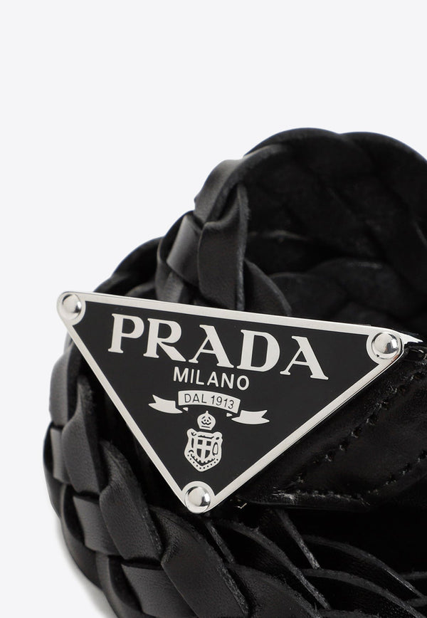 Triangular Logo Braided Leather Belt