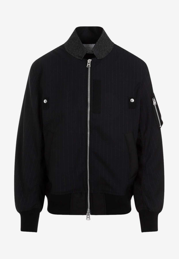 Pinstriped Wool-Blend Bomber Jacket