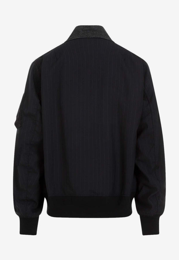 Pinstriped Wool-Blend Bomber Jacket