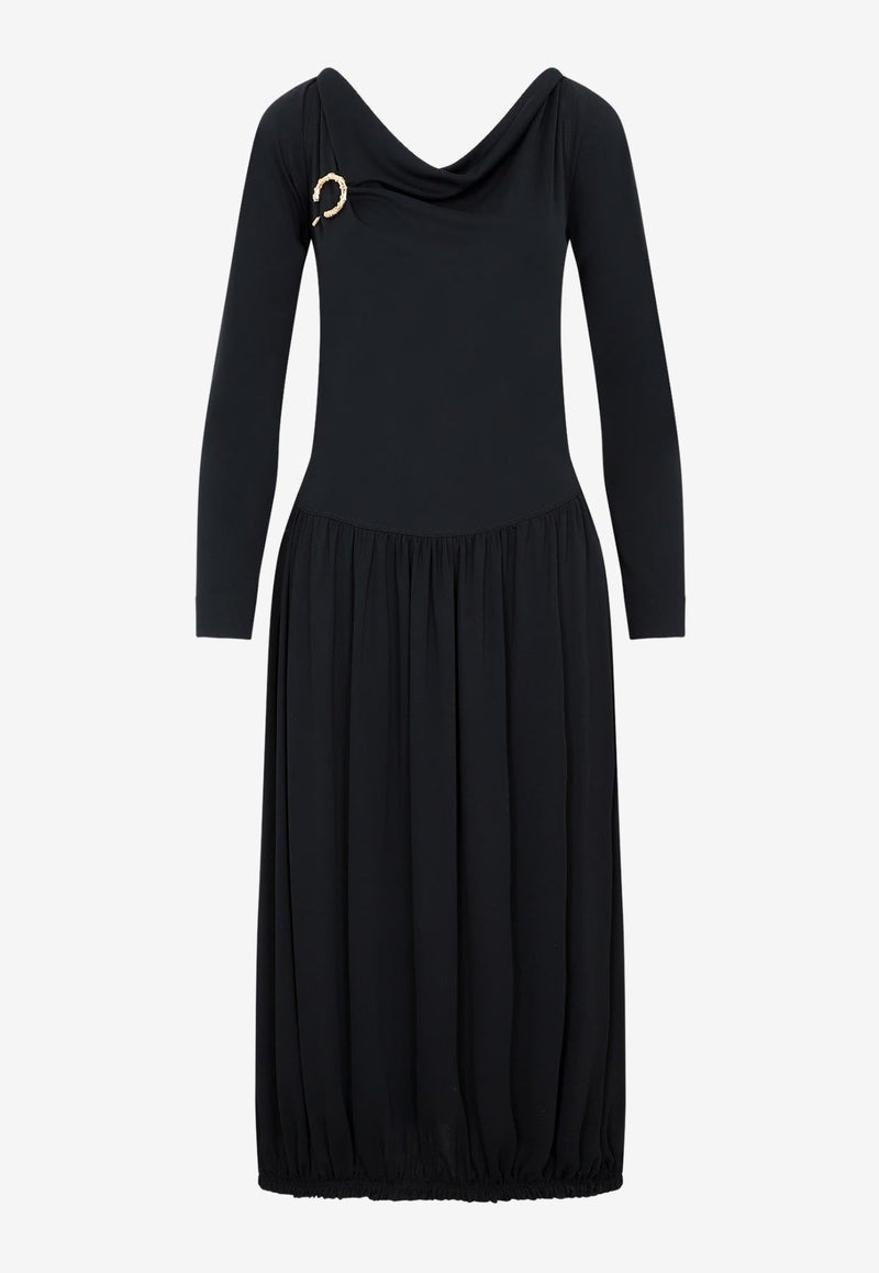 Long-Sleeved Drape Midi Dress